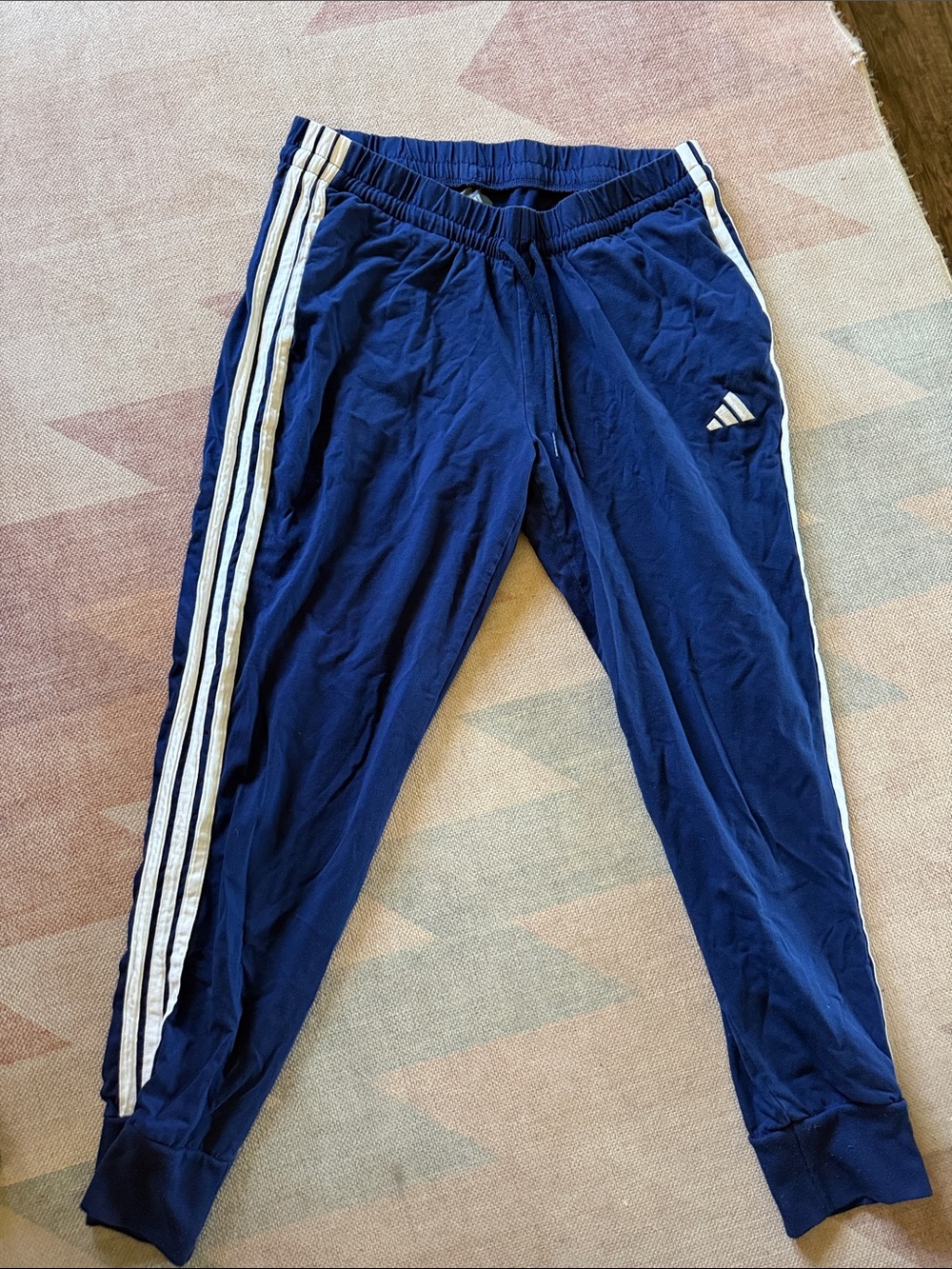 adidas Navy Blue Men's Joggers with White Side Stripes